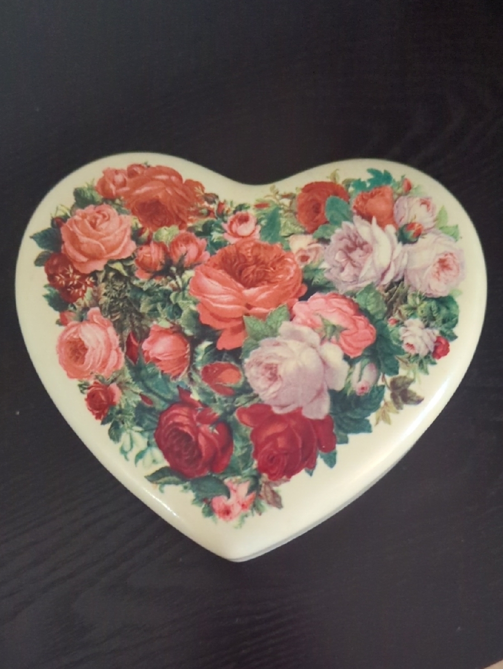 Vintage Heart-Shaped Floral Trinket Box - Rose Motif